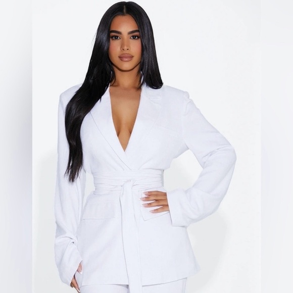 Naked Wardrobe White Linen Blend Oversized Blazer Size M - Picture 1 of 9